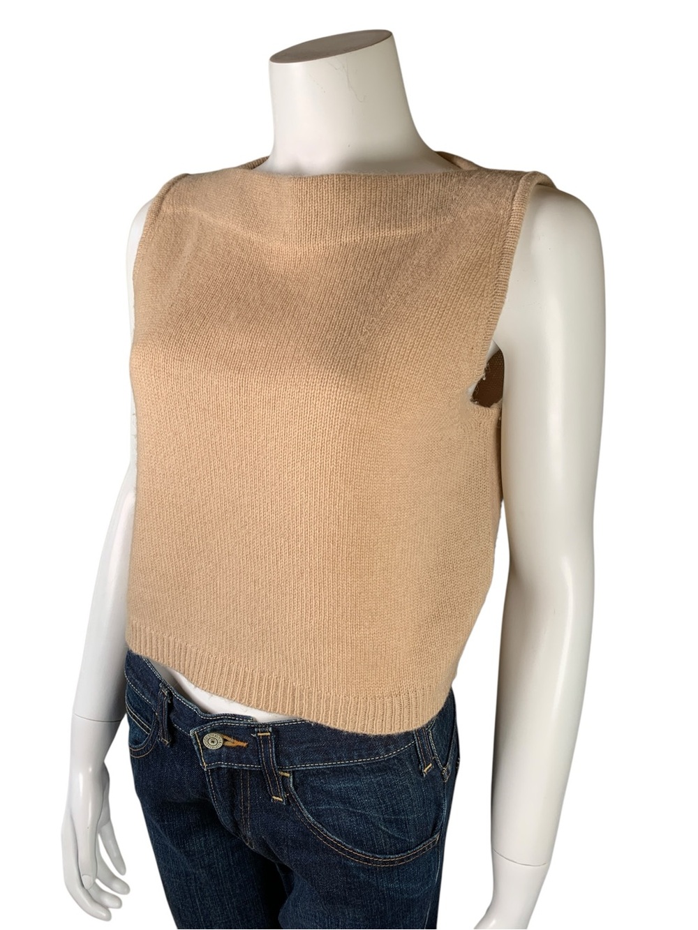 Ter et Bantine Italy Pure Camel Hair Sleeveless Bateau Neck Crop Top